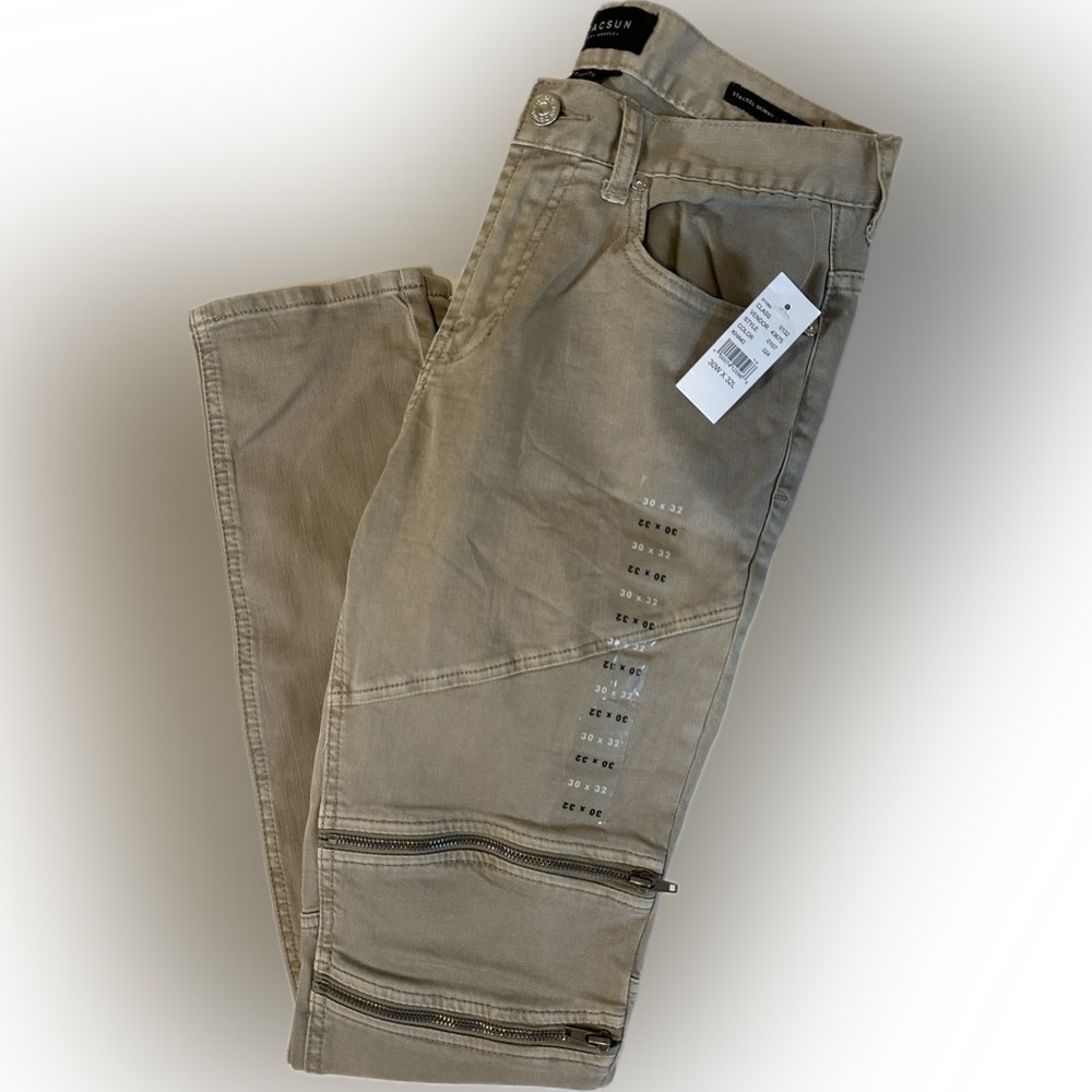 Pacsun Stacked Skinny Jeans Tan (Sand/Khaki) Zipper Knee Size‎ 32x33 (Tag 30x32)